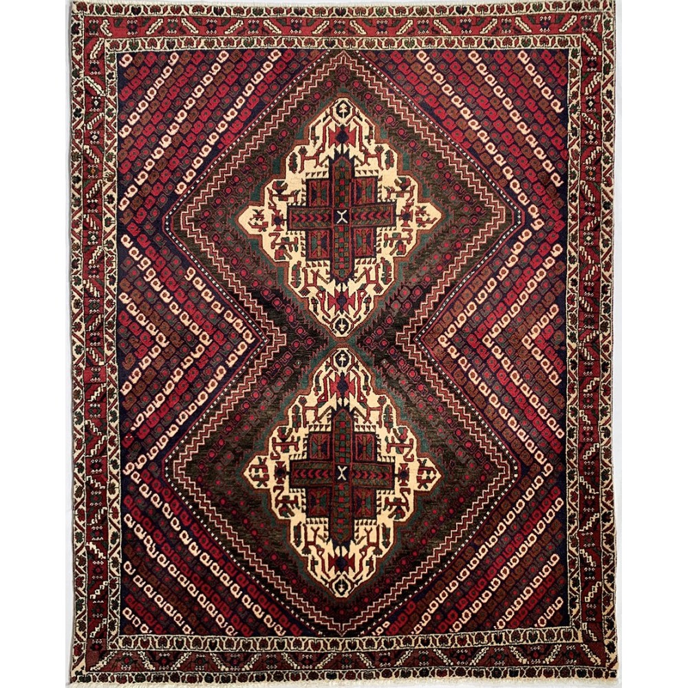 Tappeto persiano rosso Afshar misura 134x168 cm