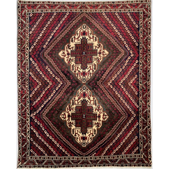 Tappeto persiano rosso Afshar misura 134x168 cm