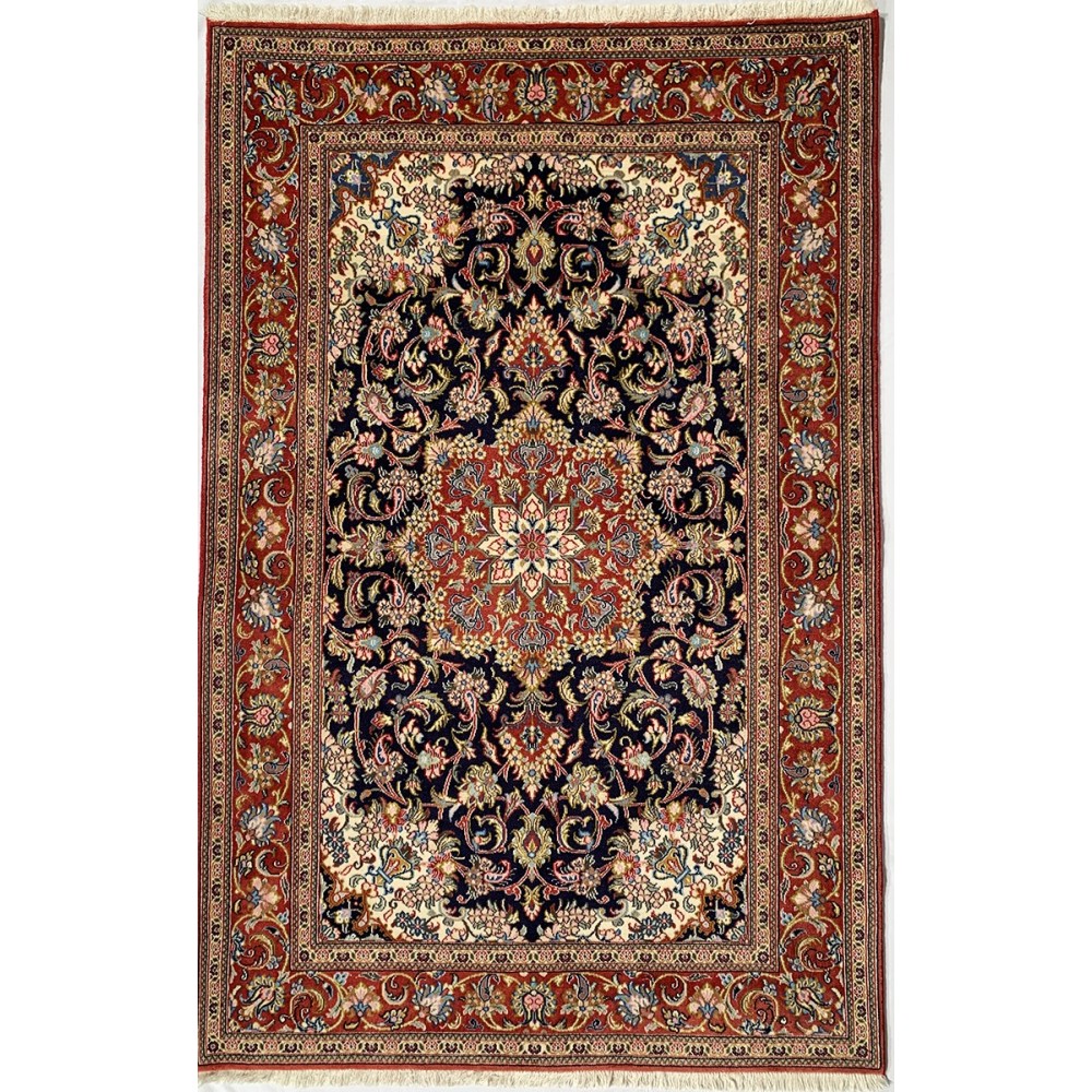 Tappeto persiano qum in lana blu misura 124x195 cm