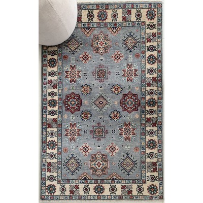 Tappeto moderno geometrico Kazak grigio 147x87 cm