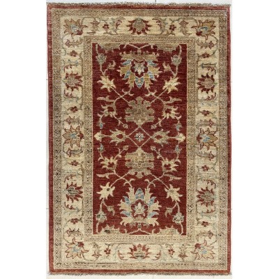 Tappeto Ziegler in lana rosso annodato a mano disegno floreale misura 87x126 cm