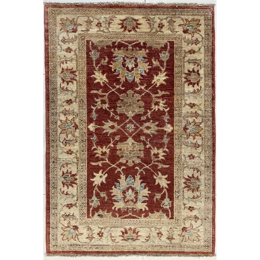 Tappeto Ziegler in lana rosso annodato a mano disegno floreale misura 87x126 cm