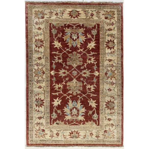 Tappeto Ziegler in lana rosso annodato a mano disegno floreale misura 87x126 cm