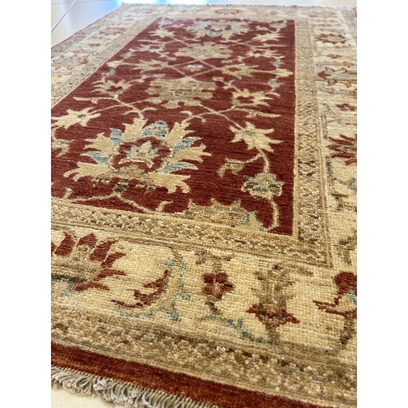 Tappeto Ziegler in lana rosso annodato a mano disegno floreale misura 87x126 cm