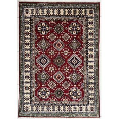 Tappeto ozbek kazak in lana e cotone fondo rosso misura 212x148 cm