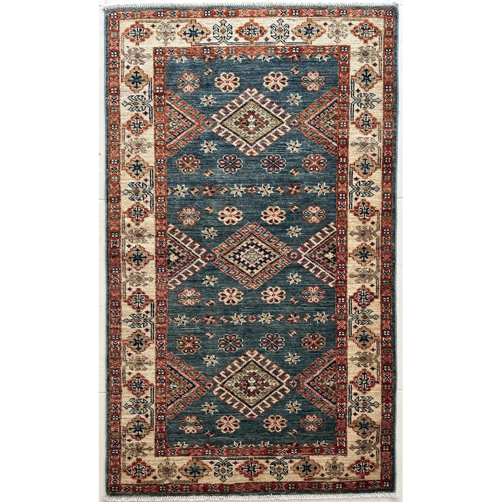 Tappeto geometrico in lana kazak misura 154x91 cm