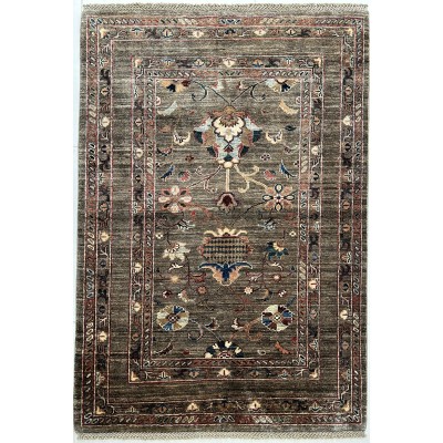 Tappeto in lana floreale marrone misura 147x101 cm