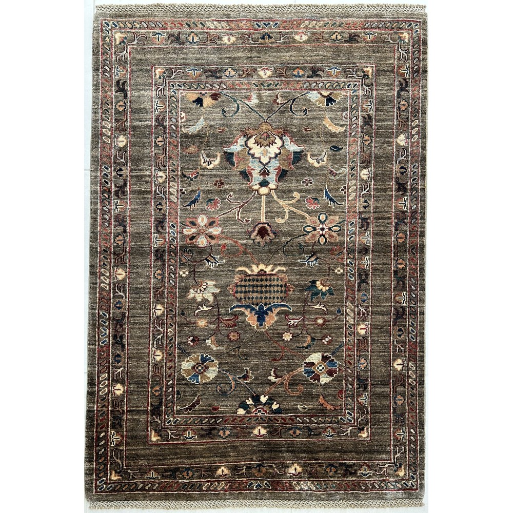 Tappeto in lana floreale marrone misura 147x101 cm