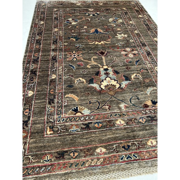 Tappeto in lana floreale marrone misura 147x101 cm