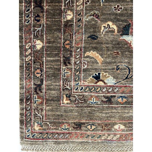 Tappeto in lana floreale marrone misura 147x101 cm