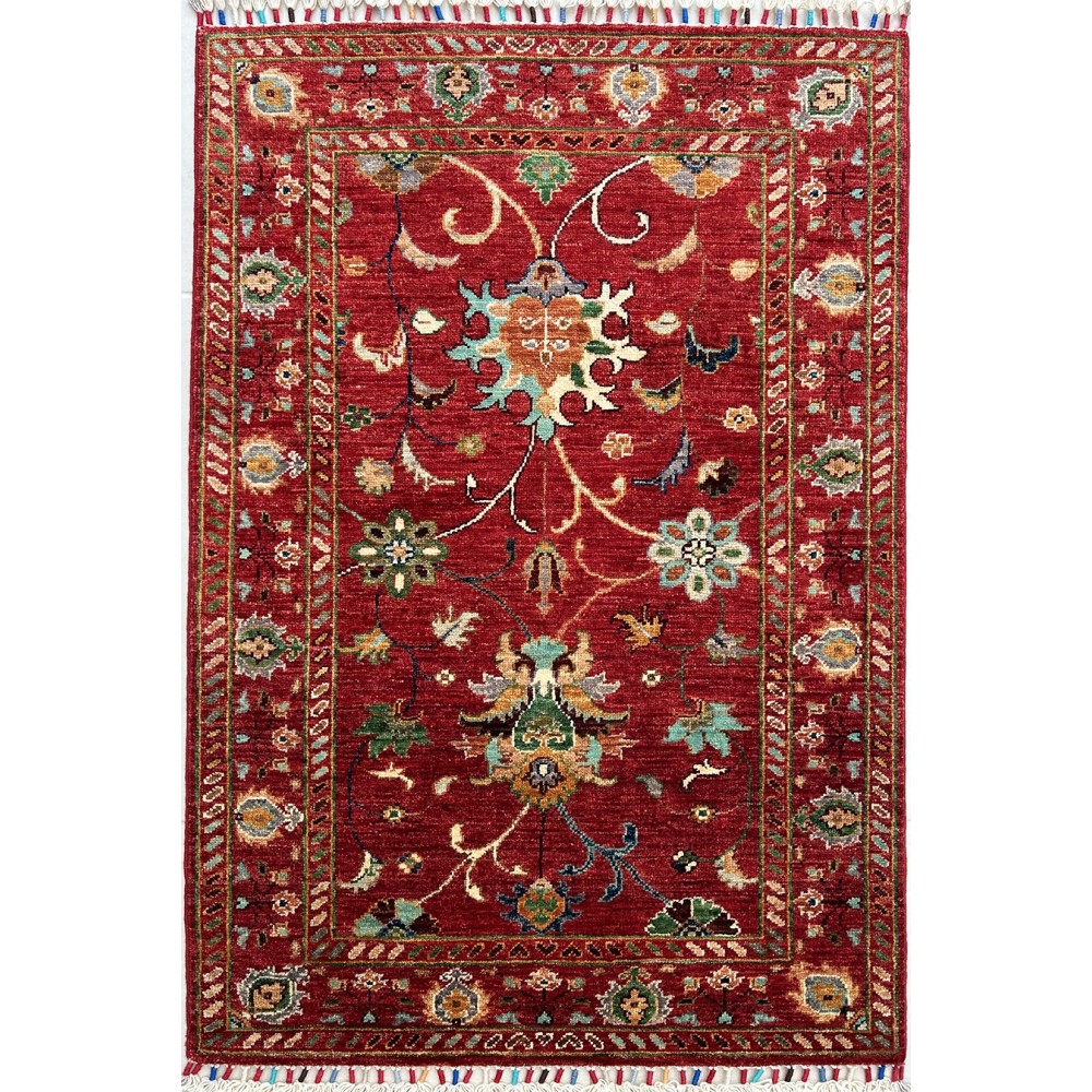 tappeto shabargan korjin floreale in lana rosso misura 120x80 cm