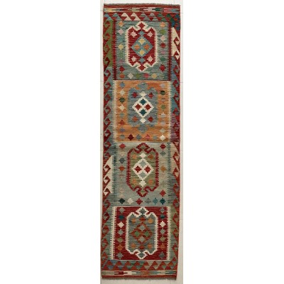 tappeto in lana kilim afgano misura 240x66 cm