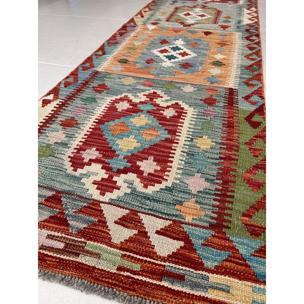 tappeto in lana kilim afgano misura 240x66 cm