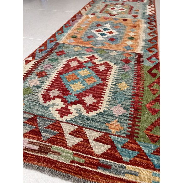 tappeto in lana kilim afgano misura 240x66 cm