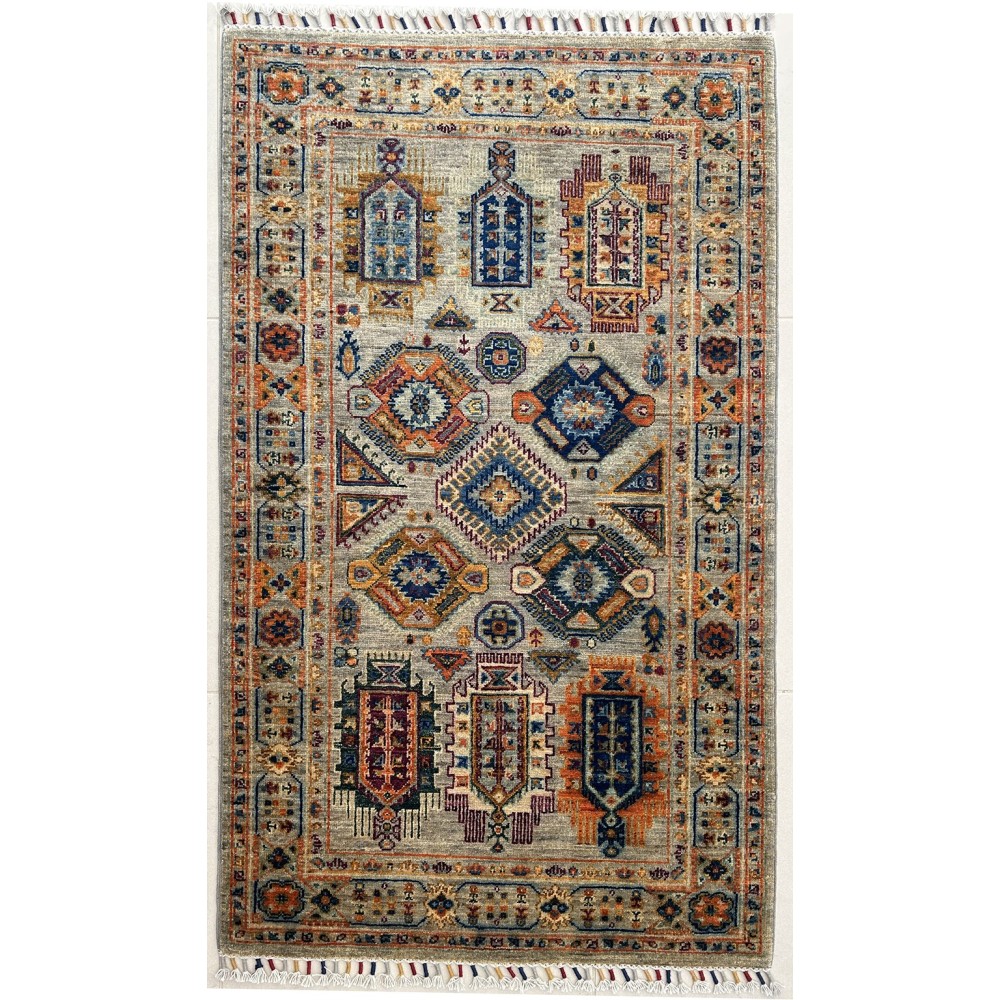 tappeto annodato a mano moderno shabargan tortora 148x88 cm
