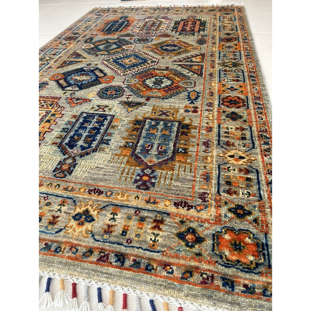 tappeto annodato a mano moderno shabargan tortora 148x88 cm