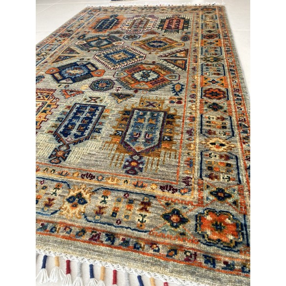 tappeto annodato a mano moderno shabargan tortora 148x88 cm