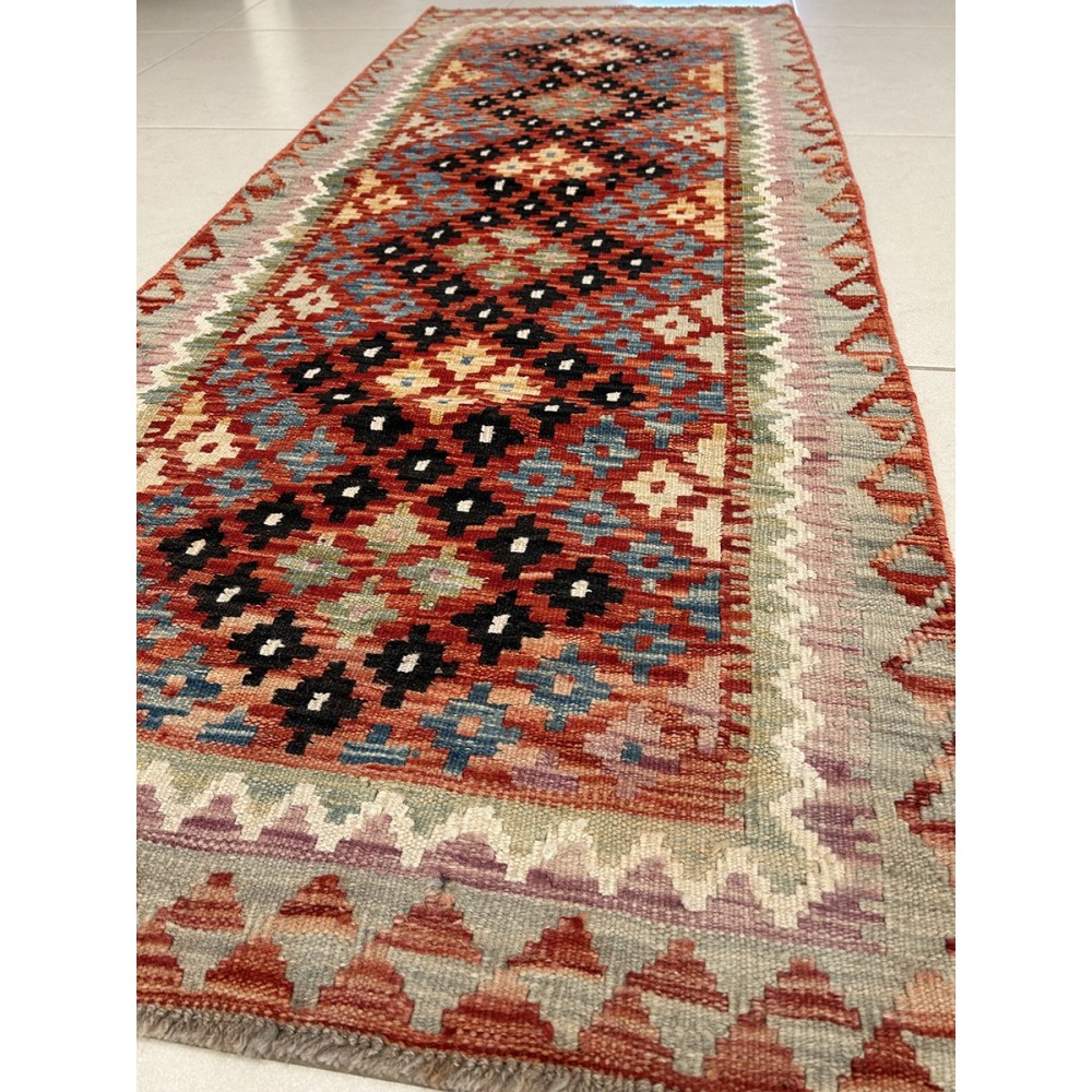 tappeto in lana kilim afgano 198x82 cm