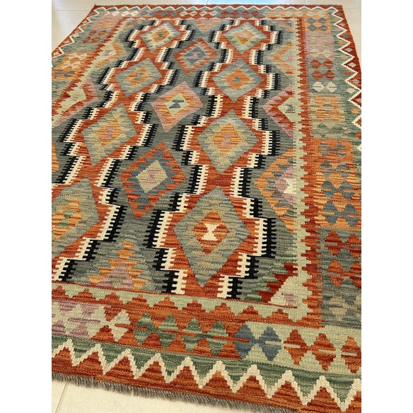 tappeto in lana kilim afgano 208x151 cm