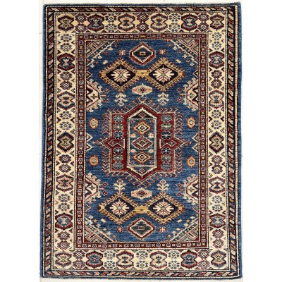 Tappeto in lana kazak extra blu e beige 102x139 cm