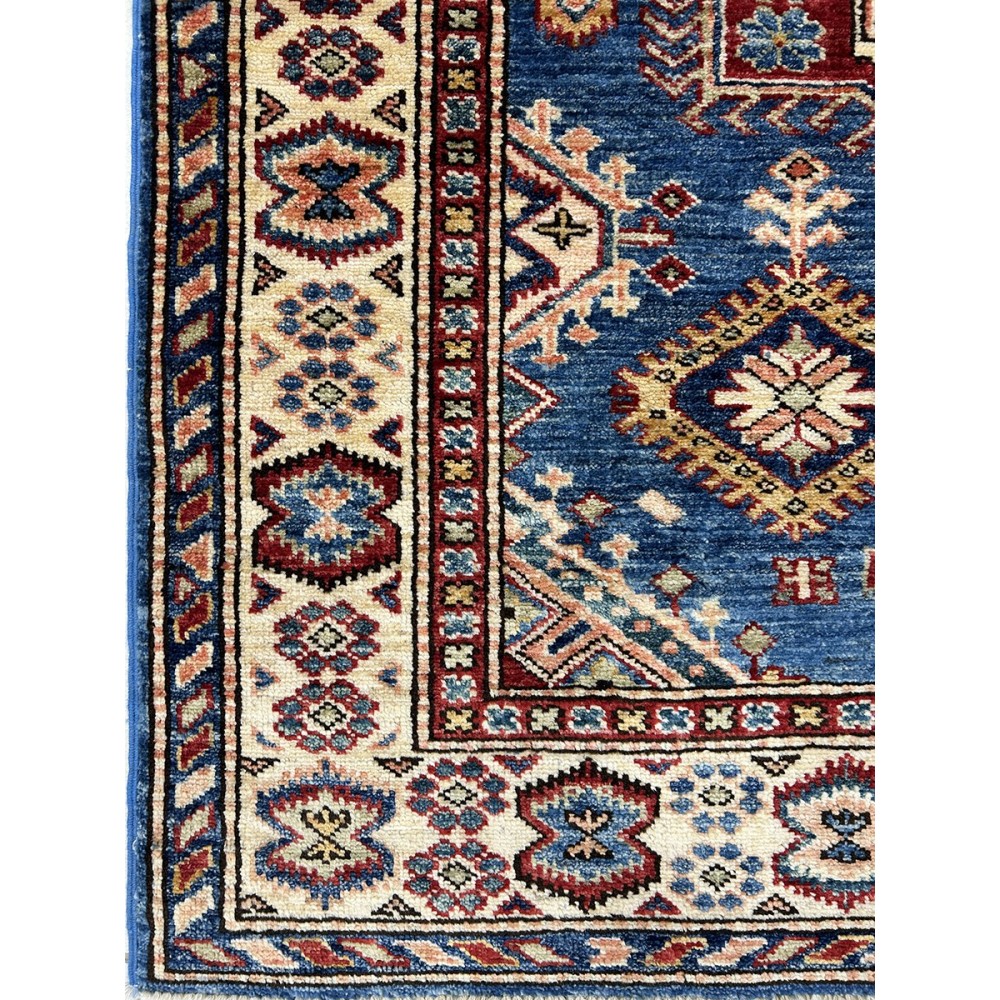 Tappeto in lana kazak extra blu e beige 102x139 cm