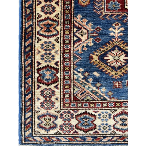 Tappeto in lana kazak extra blu e beige 102x139 cm