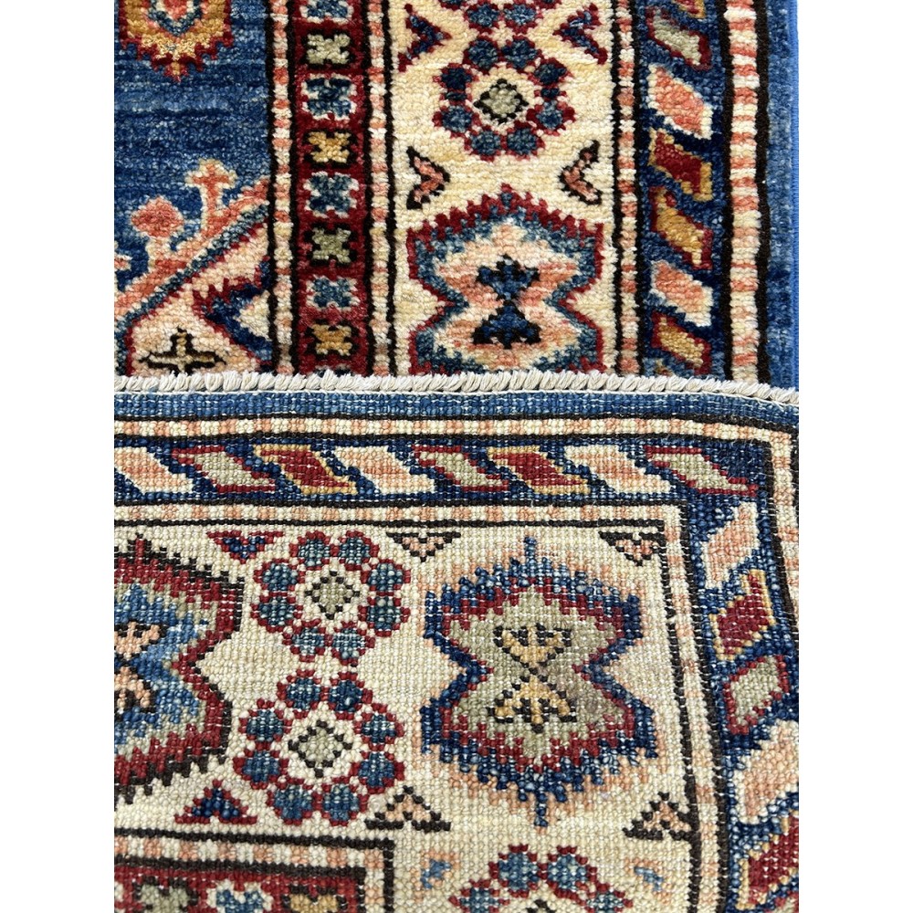 Tappeto in lana kazak extra blu e beige 102x139 cm