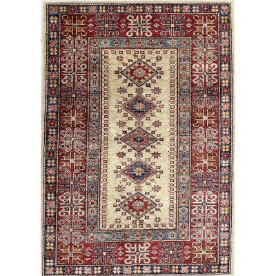 Tappeto in lana kazak extra beige e rosso 145x102 cm