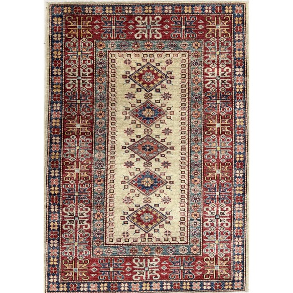 Tappeto in lana kazak extra beige e rosso 145x102 cm