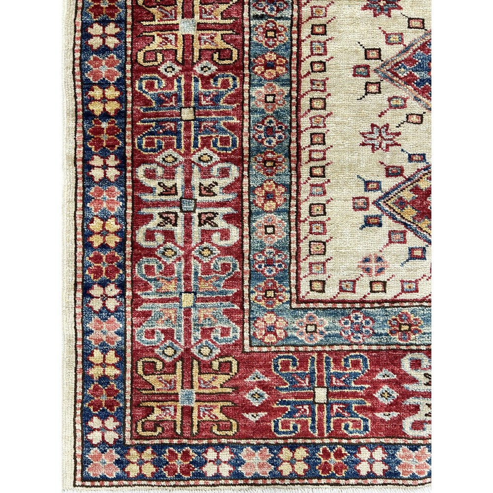 Tappeto in lana kazak extra beige e rosso 145x102 cm