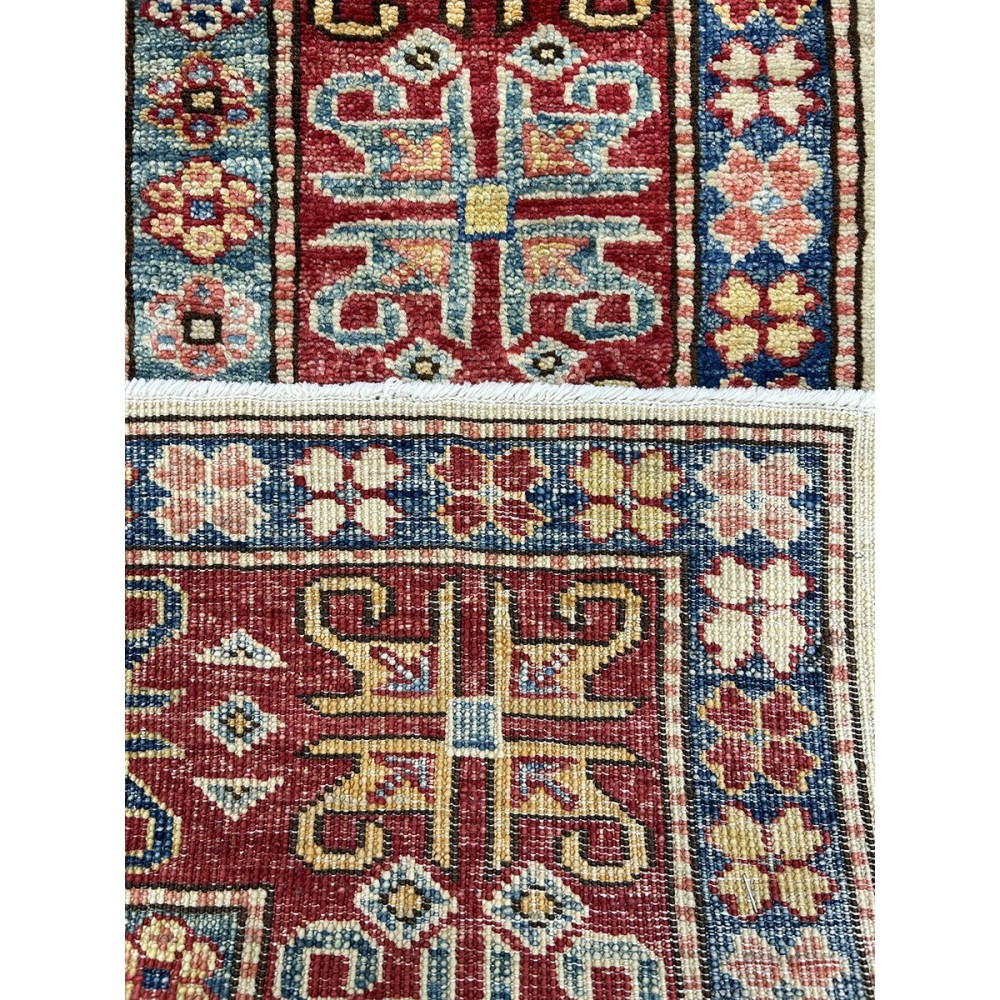 Tappeto in lana kazak extra beige e rosso 145x102 cm