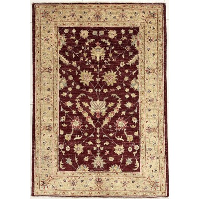 tappeto in lana annodato a mano disegno contemporaneo rosso e beige misura 97x142 cm