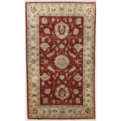 tappeto floreale in lana rosso e beige 86x150 cm