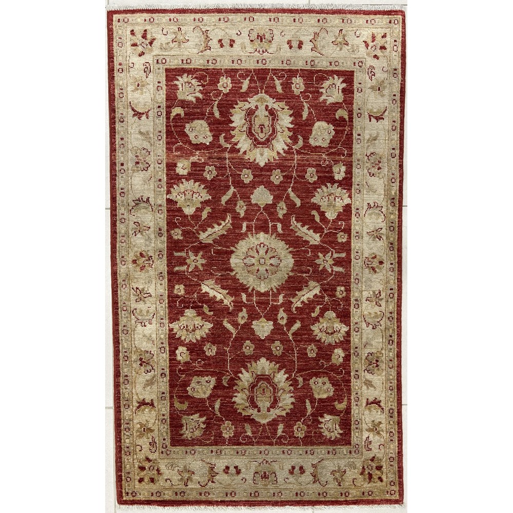 tappeto floreale in lana rosso e beige 86x150 cm