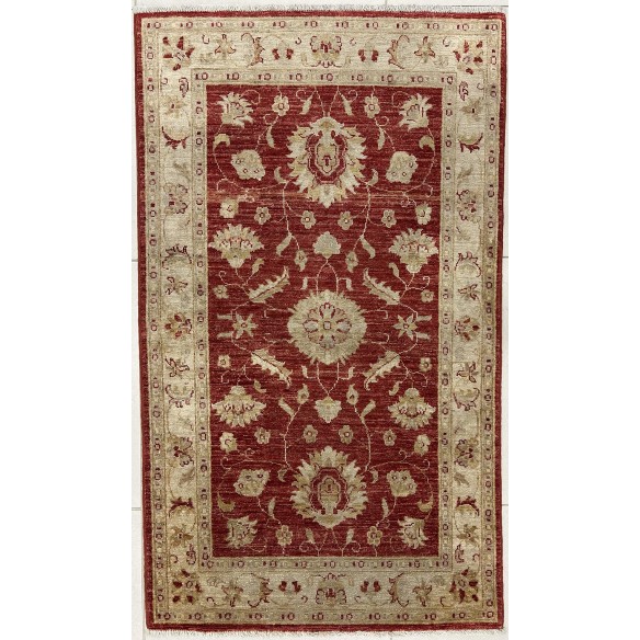 tappeto floreale in lana rosso e beige 86x150 cm