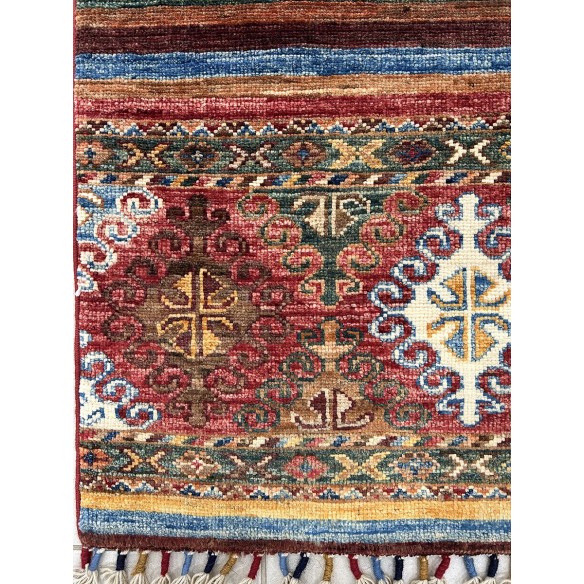 Tappeto shabargan annodato a mano multicolore geometrico 153x107 cm