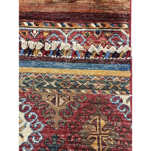 Tappeto shabargan annodato a mano multicolore geometrico 153x107 cm