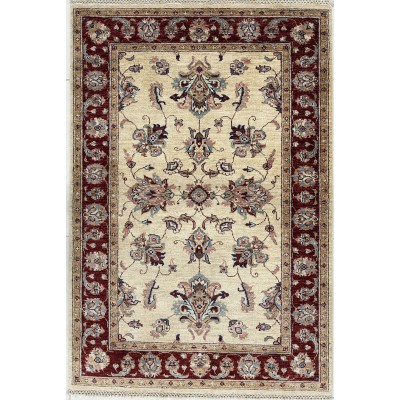 tappeto ziegler annodato a mano floreale beige e rosso 104x153 cm