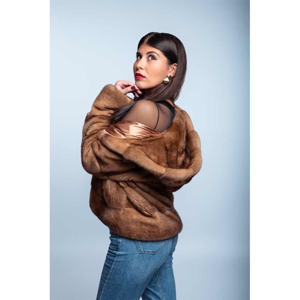 Giacca in pelliccia di visone con cappuccio damy baff