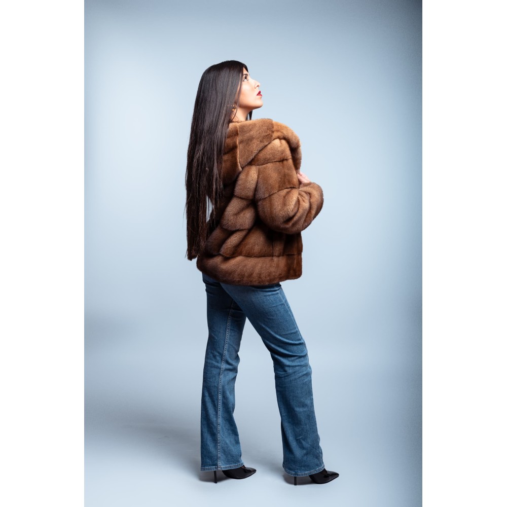 Giacca in pelliccia di visone con cappuccio damy baff