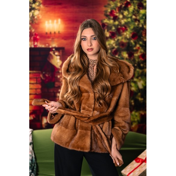 giacca in pelliccia di visone con cappuccio golden