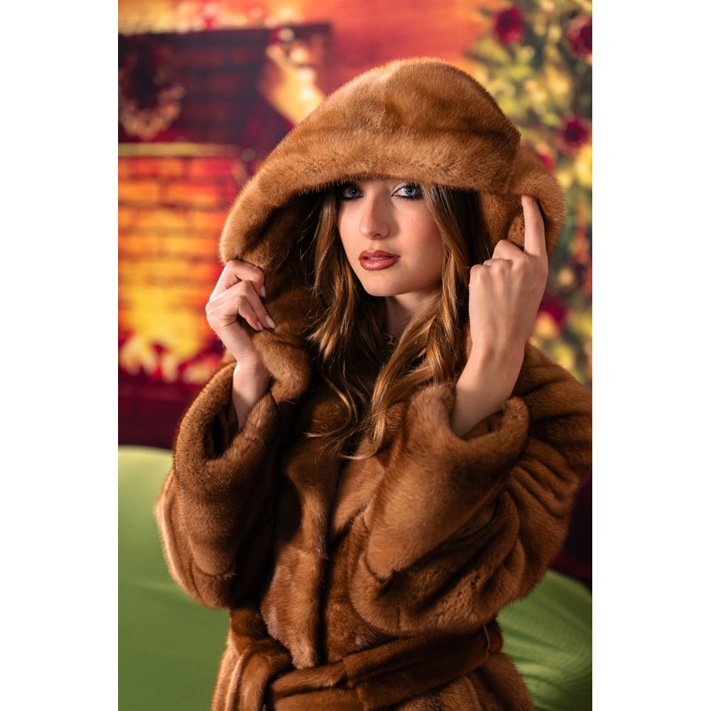 giacca in pelliccia di visone con cappuccio golden