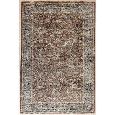 Tappeto moderno contemporaneo colore ruggine con cornice blu misura 230x160 cm