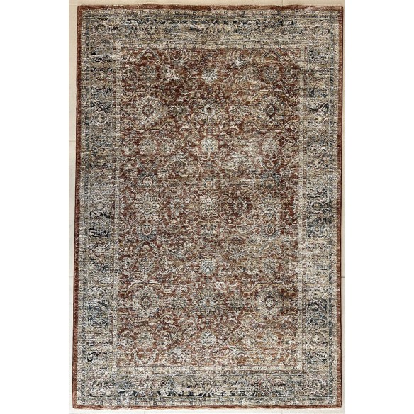 Tappeto moderno contemporaneo colore ruggine con cornice blu misura 230x160 cm