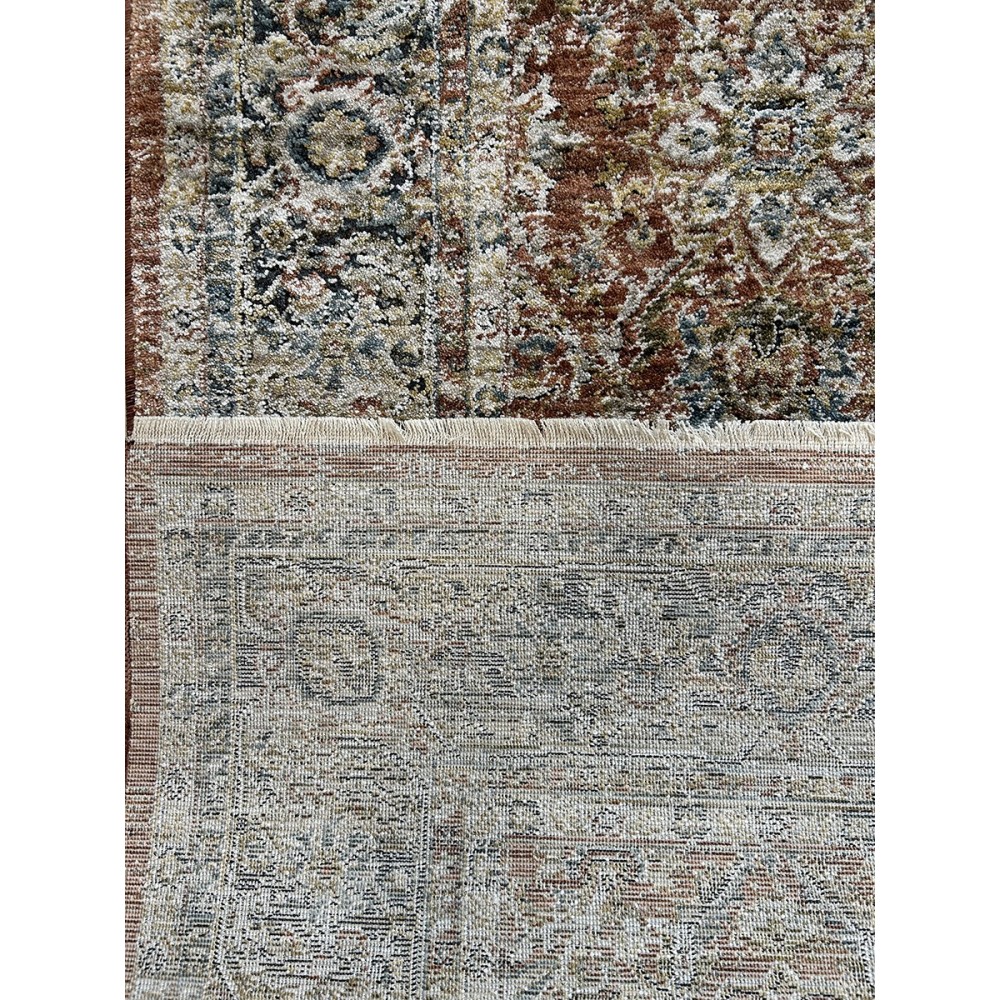 Tappeto moderno contemporaneo colore ruggine con cornice blu misura 230x160 cm