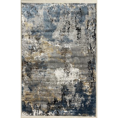 Tappeto moderno disegno astratto azzurro e oro misura 150x80 cm