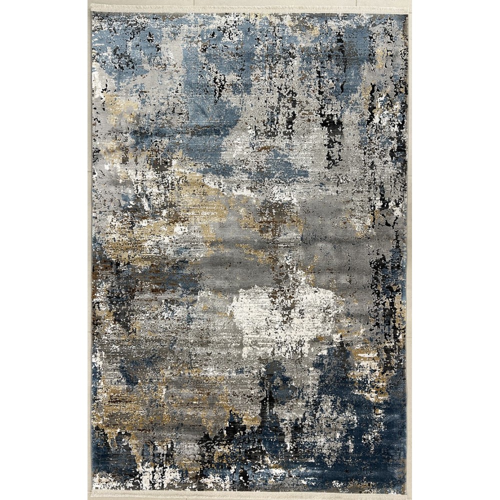 Tappeto moderno disegno astratto azzurro e oro misura 150x80 cm