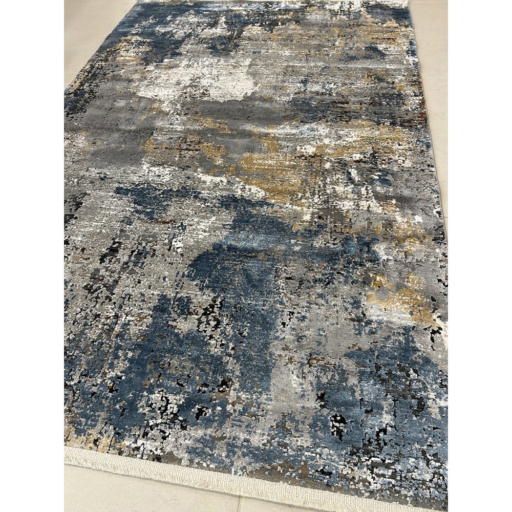 Tappeto moderno disegno astratto azzurro e oro misura 150x80 cm