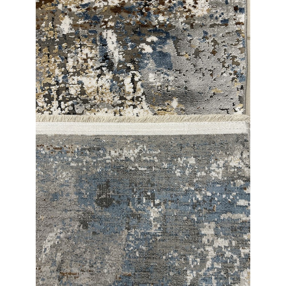 Tappeto moderno disegno astratto azzurro e oro misura 150x80 cm