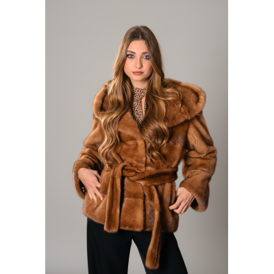 giacca in pelliccia di visone con cappuccio golden